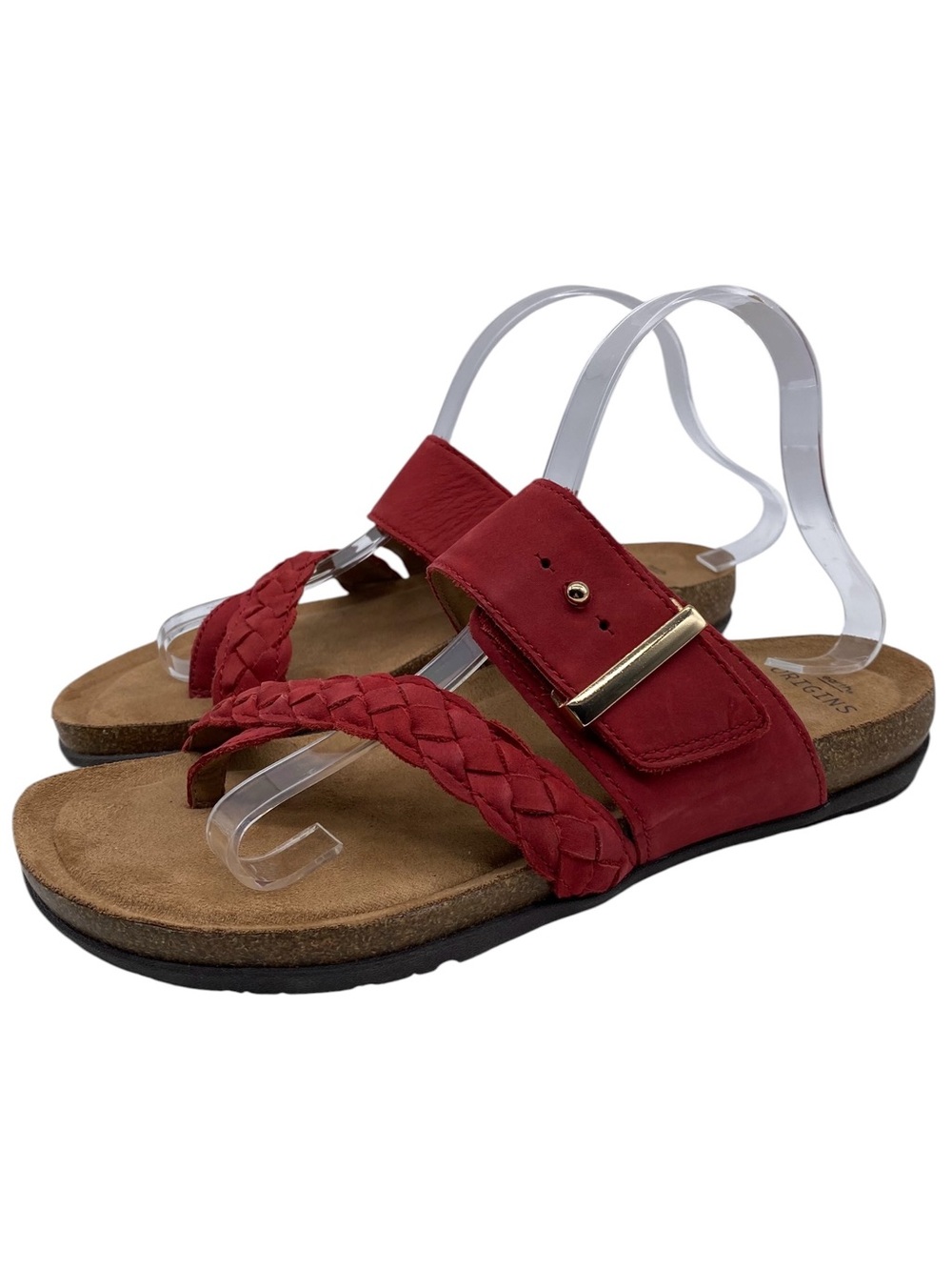 Earth Origins Red Suede Sandals Sz 9 Leather Flat Braided Comfort Strappy Casual